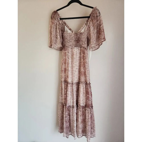 NWT By Anthropologie Short-Sleeve Tiered Midi Dress Size S Neutral 9B411 - Picture 6 of 12
